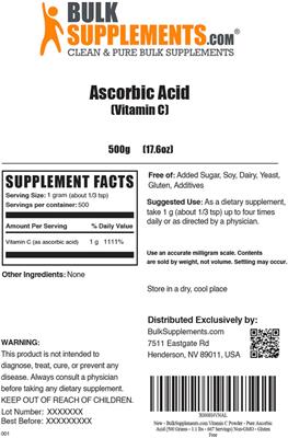 Ascorbic acid (Vitamin C) label