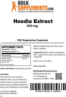 Hoodia Extract 500 mg label