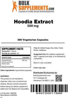 Hoodia Extract 500 mg label