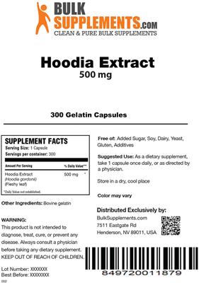 Hoodia Extract 500 mg label