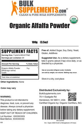 Organic Alfalfa Powder label