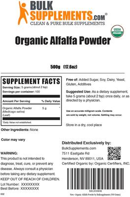 Organic Alfalfa Powder label