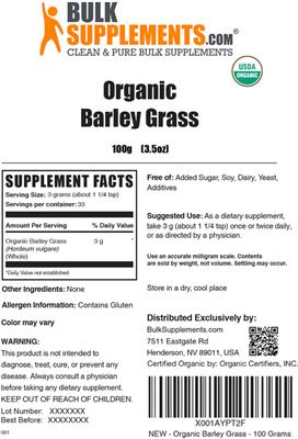 Organic Barley Grass label