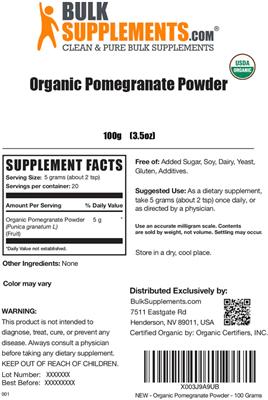 Organic Pomegranate Powder label