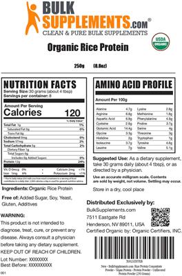 Organic Rice Protein label