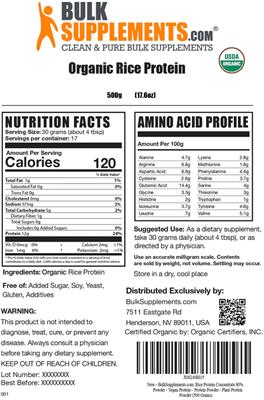 Organic Rice Protein label