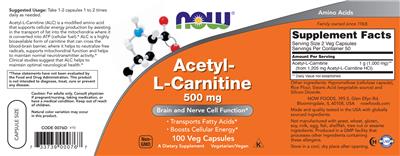 Acetyl-L-Carnitine 500 mg label
