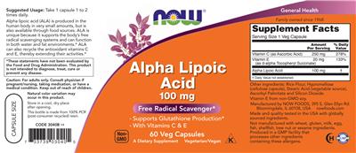 Alpha Lipoic Acid 100 mg label