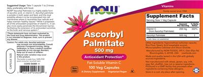 Ascorbyl Palmitate 500 mg label