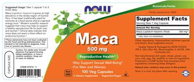 Maca 500 mg label