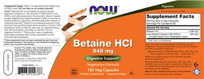 Betaine HCl 648 mg label
