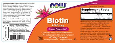 Biotin 1,000 mcg label
