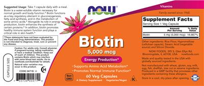 Biotin 5,000 mcg label