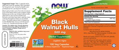 Black Walnut Hulls 500 mg label