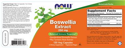 Boswellia Extract 250 mg label