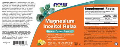 Magnesium Inositol Relax Lemonade Flavor label