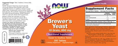 Brewer's Yeast 10 Grain, 650 mg label