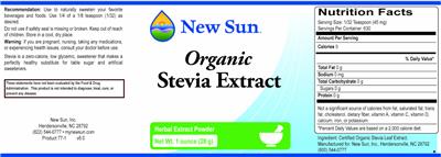 Organic Stevia Extract label
