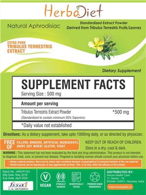 Extra Pure Tribulus Terrestris Extract label