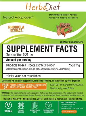 Rhodiola Rosea Extract label