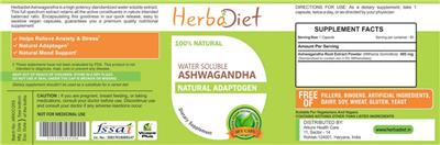 Water Soluble Ashwagandha label