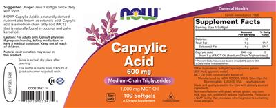 Caprylic Acid 600 mg label