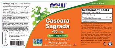 Cascara Sagrada 450 mg label