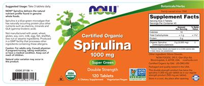 Certified Organic Spirulina 1000 mg label