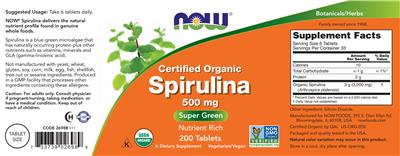 Certified Organic Spirulina 500 mg label