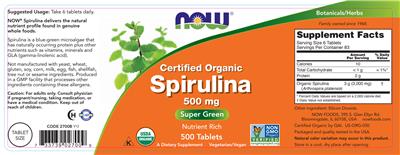 Certified Organic Spirulina 500 mg label