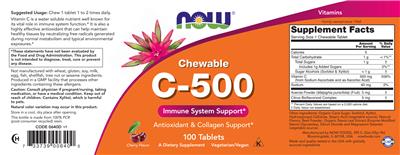 Chewable C-500 Natural Cherry Flavor label
