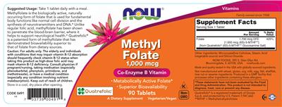 Methyl Folate 1,000 mcg label