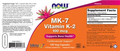 MK-7 Vitamin K-2 100 mcg label