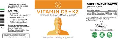 Vitamin D3 + K2 label