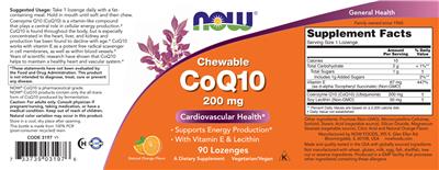 Chewable CoQ10 200 mg Natural Orange Flavor label