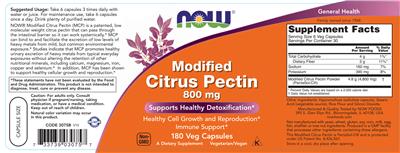 Modified Citrus Pectin 800 mg label