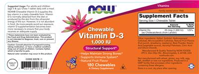 Chewable Vitamin D3 1,000 IU label