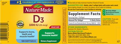 D3 1000 IU (25 mcg) label