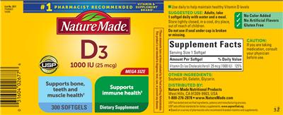 D3 1000 IU (25 mcg) label