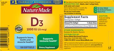 D3 1000 IU (25 mcg) label