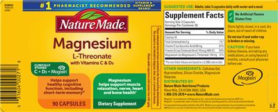Magnesium L-Threonate with Vitamins C & D3 label