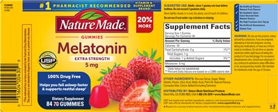 Melatonin Extra Strength 5 mg Dreamy Strawberry label