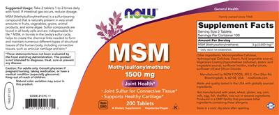 MSM 1500 mg label