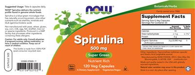 Natural Spirulina 500 mg label