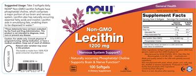 Non-GMO Lecithin 1200 mg label
