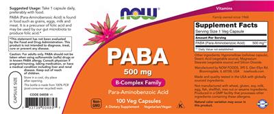 PABA 500 mg label