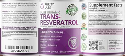 Trans-Resveratrol 1,500 mg label