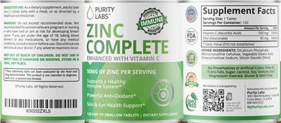 Zinc Complete 50 mg label