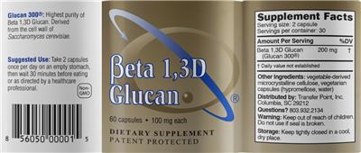 Beta 1,3D Glucan 100 mg label