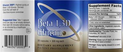 Beta 1,3D Glucan 500 mg label